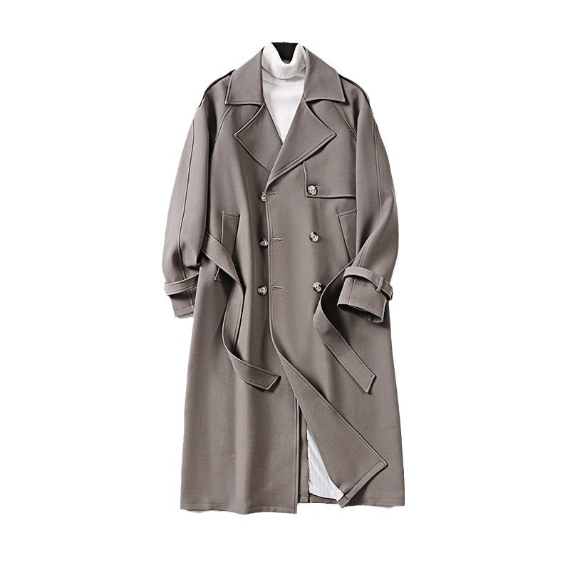 Ladies Elegant Maxi Trench Coat made of wool blend with wide shawl collar and tie belt