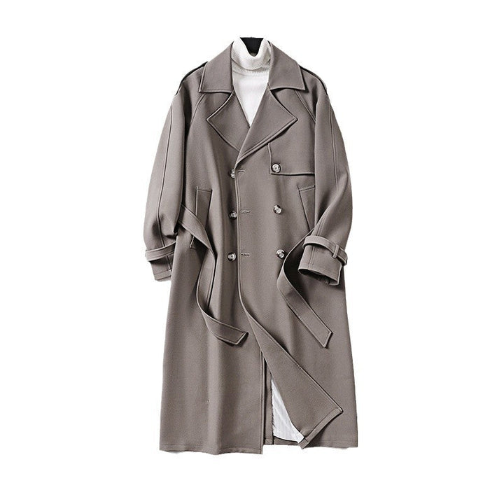 Ladies Elegant Maxi Trench Coat made of wool blend with wide shawl collar and tie belt