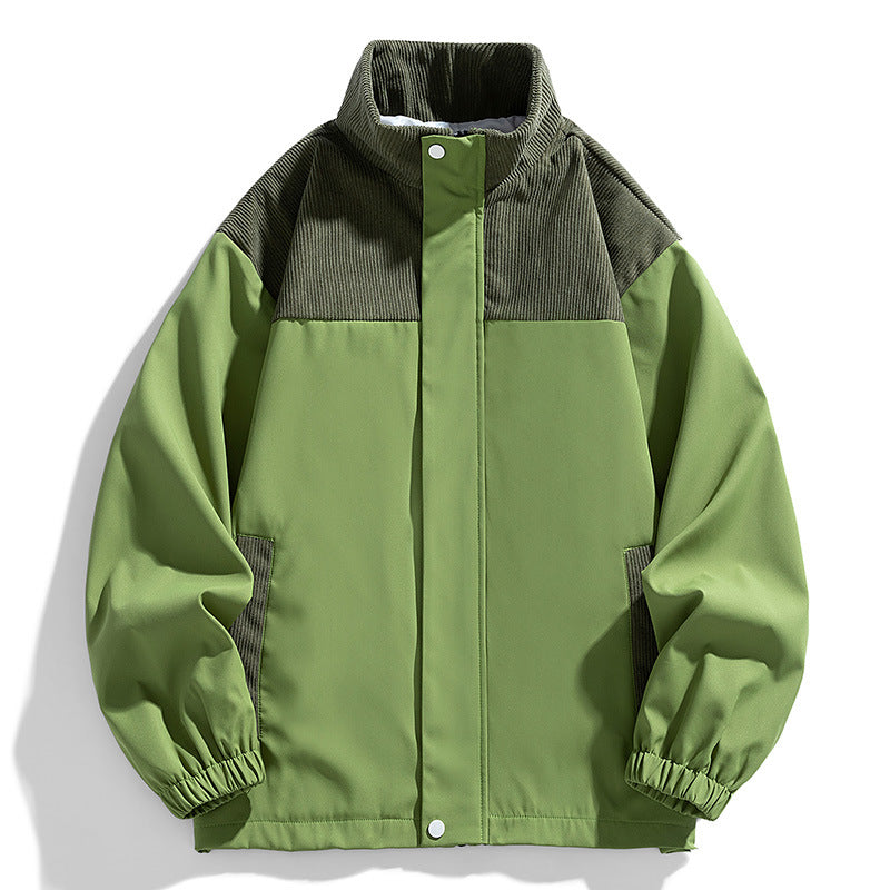 Women Oversized Transitional Jacket with Cord Trim and Stand Collar