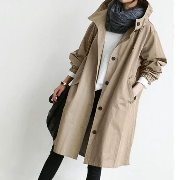 | Water-repellent Oversized Hooded Trench Coat