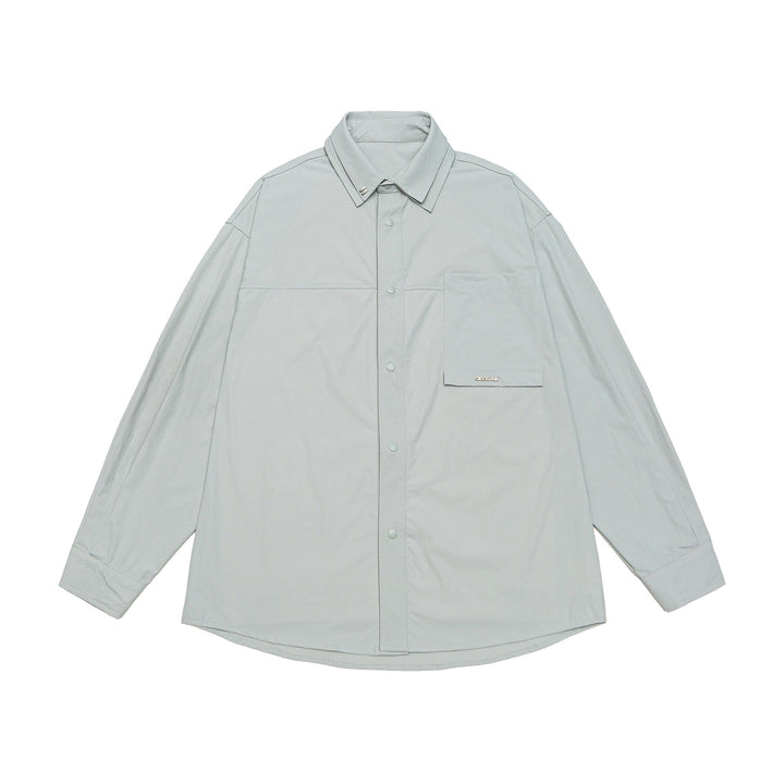 Unisex Oversize Shirt Jacket with Snap Button Front and Patch Chest Pocket