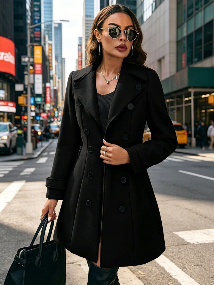 Ladies Elegant tailored trench coat with double-breasted and lapel collar
