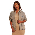 Women Oversize Utility Denim Jacket with Large Flap Pockets and Button-Down Front