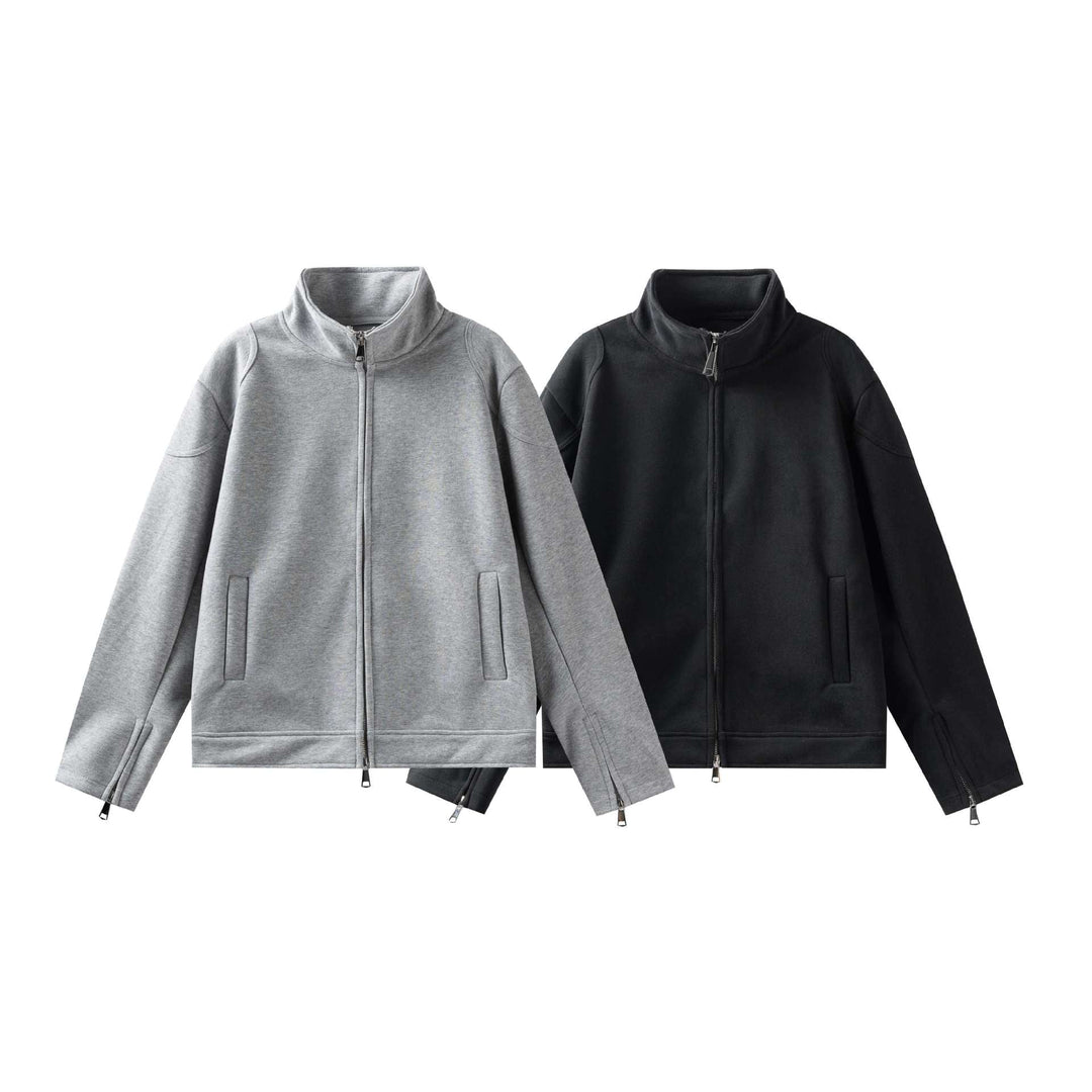 Unisex High Collar Zip Jacket made of French Terry with sleeve slits and side pockets