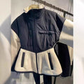 Ladies hybrid fleece jacket with padded top, stand-up collar and tailored peplum