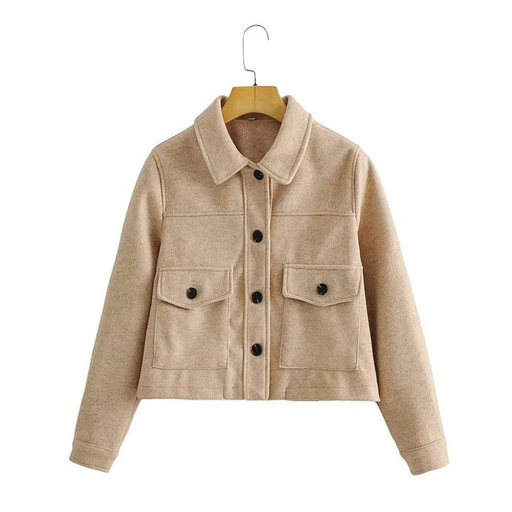Women Short Wool Blend Transition Jacket with Flap Pockets