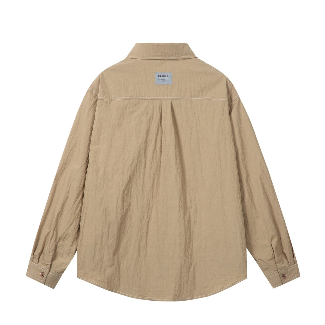 Unisex Oversize Shirt Jacket with prominent contrast stitching and patch chest pockets