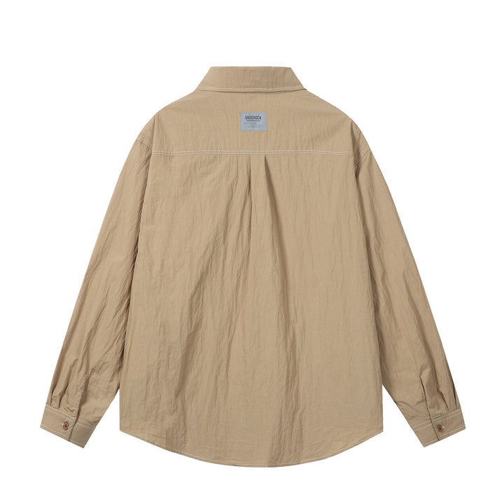 Unisex Oversize Shirt Jacket with prominent contrast stitching and patch chest pockets