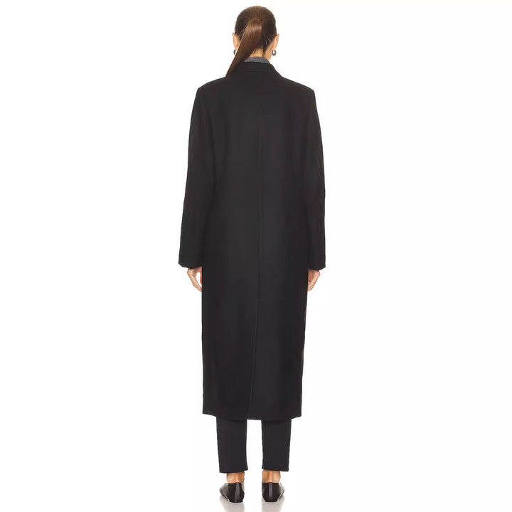 Women Maxi Length Double Breasted Wool Blend Long Coat with Tailored Finish