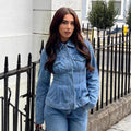 Jacket denim women's lightweight warm with Zip