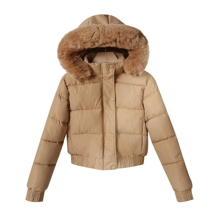 Women nan short cut thermal quilted jacket with removable faux fur hood and ribbed cuffs