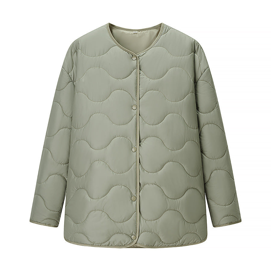 Women’s Longline Padded Jacket with Oversized Silhouette and Snap Button Closure