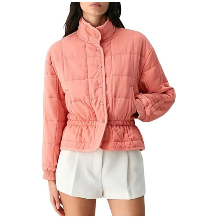 Women padded jacket with stand-up collar and fitted drawstring