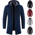 Men's longer hooded knit coat with teddy lining, full zip and side pockets