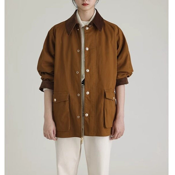Women Stylish Transitional Jacket with Practical Collar and Large Pockets