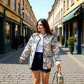 Women’s quilted jacket with ornamental embroidery and contrasting trim