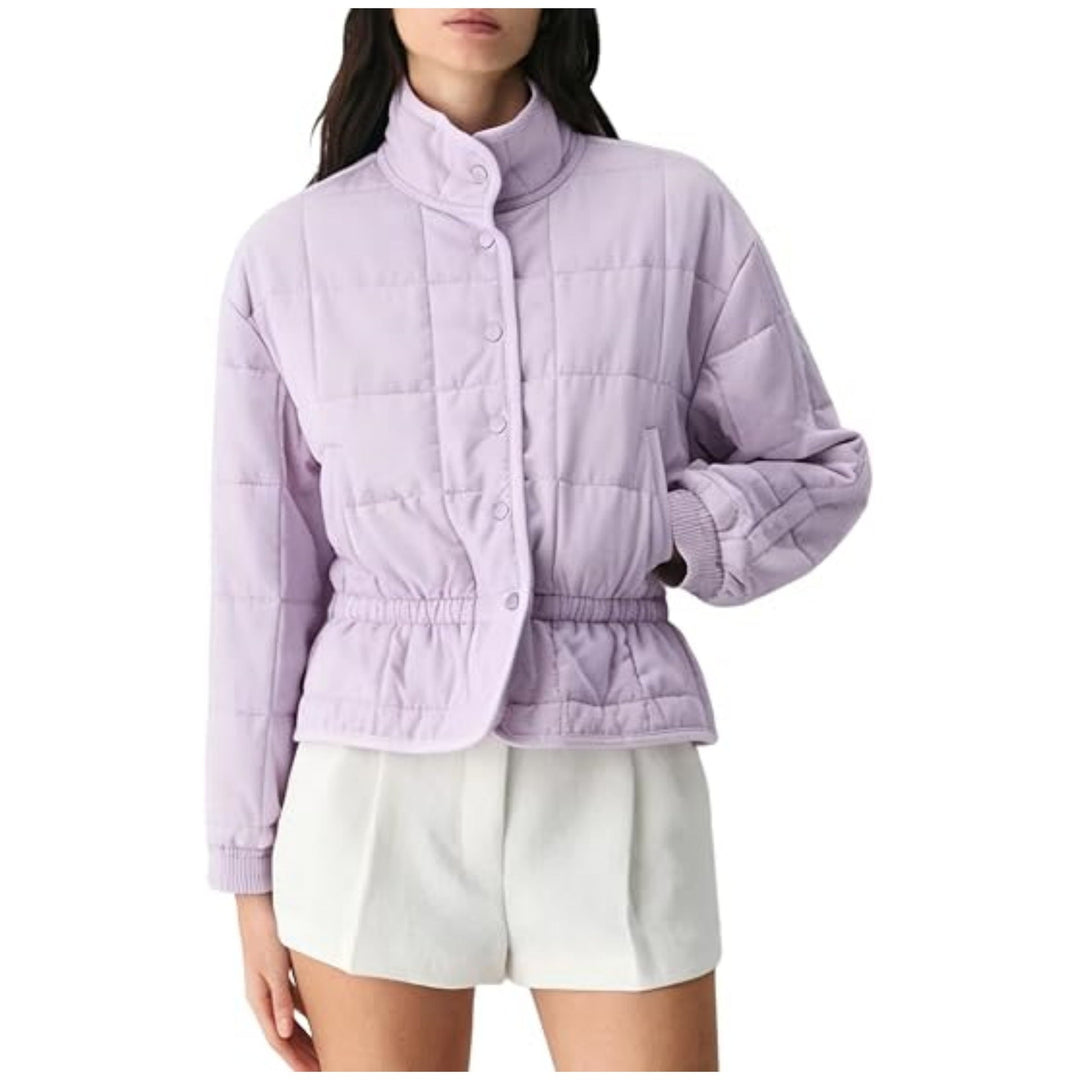 Women padded jacket with stand-up collar and fitted drawstring