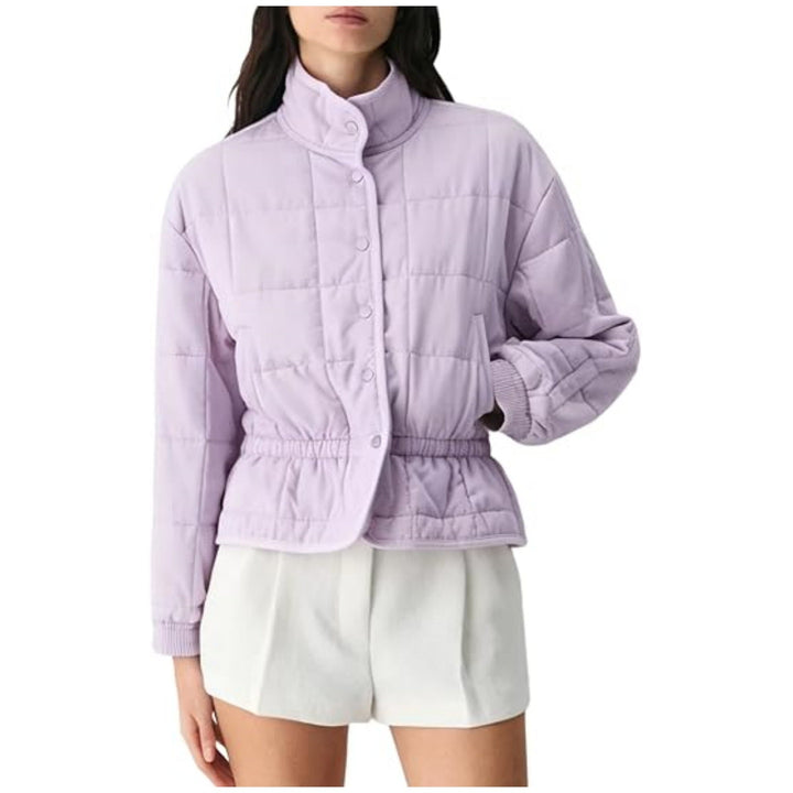 Women padded jacket with stand-up collar and fitted drawstring