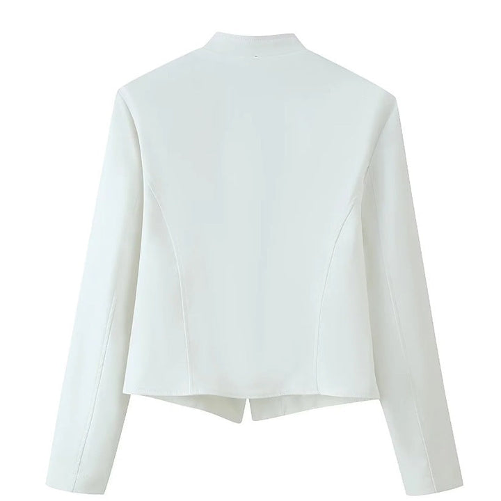 Women Military Inspired Short Stand Collar Jacket with Decorative Cords and Brass Buttons