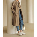 Women's Elegant Trench Coat with Double Button Placket and Practical Waist Belt