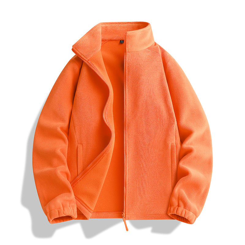 Unisex fleece jacket with standing collar, full-length zip and elastic cuffs