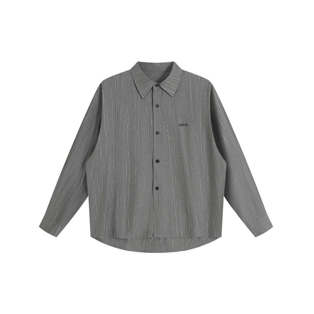 Unisex Oversized Shirt Jacket with structured vertical texture, kent collar and rounded hem