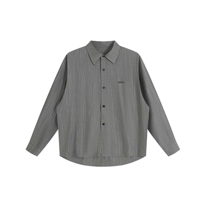 Unisex Oversized Shirt Jacket with structured vertical texture, kent collar and rounded hem