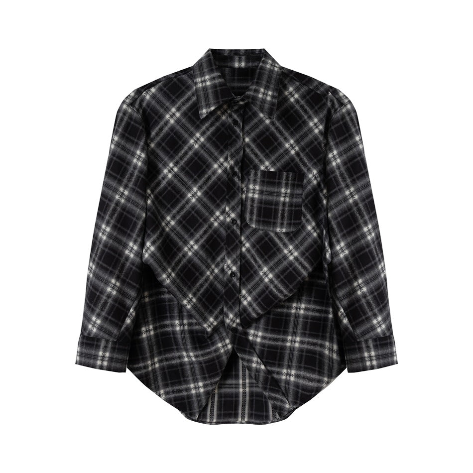 Unisex Checked Oversize Flannel Shirt Jacket in Layering Look with Rounded Hem and Chest Pocket
