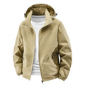 Men's packable windproof softshell hooded jacket with adjustable hood