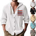 Men's lightweight hooded shirt jacket made of structured cotton blend with ethnic chest pocket and button placket