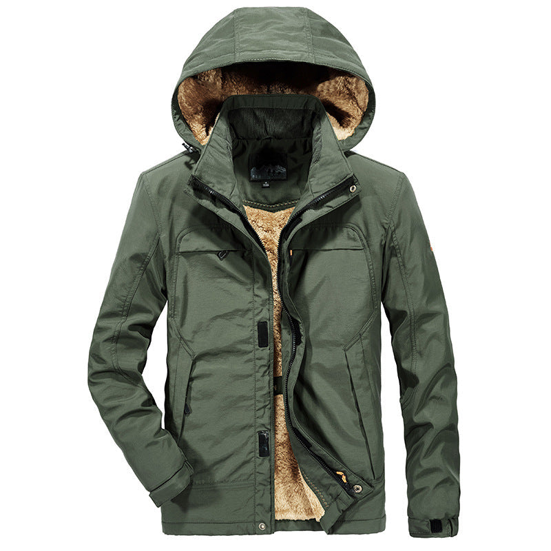Men water-resistant winter parka with hood and luxurious faux fur lining