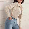 Jacket denim women's warm with pockets cropped