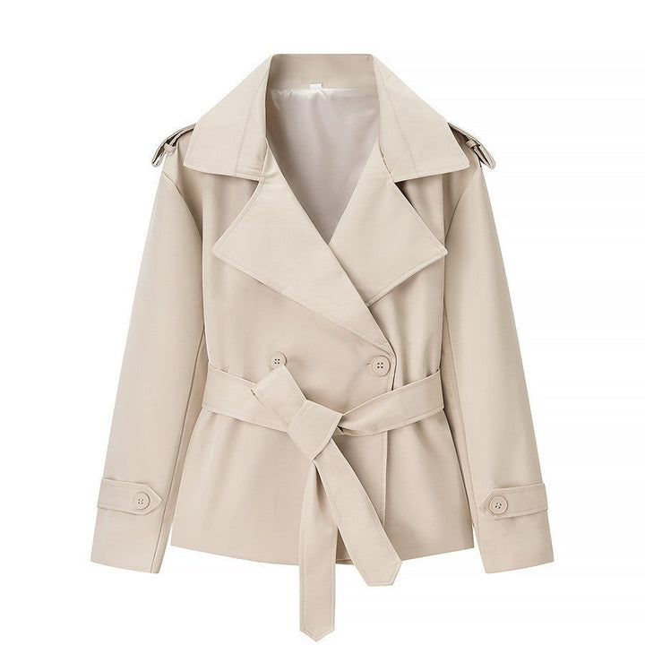 Women Tailored Short Trench Coat with Tie Belt and Epaulettes