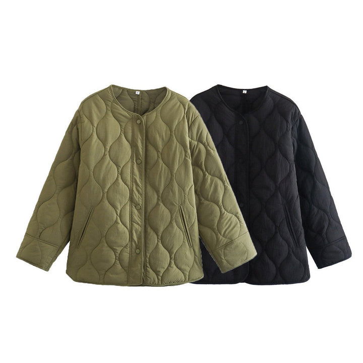 Women’s Longline Padded Jacket with Oversized Silhouette and Snap Button Closure