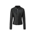 Women's Tailored Faux Leather Biker Jacket with Stand Collar and Quilted Details