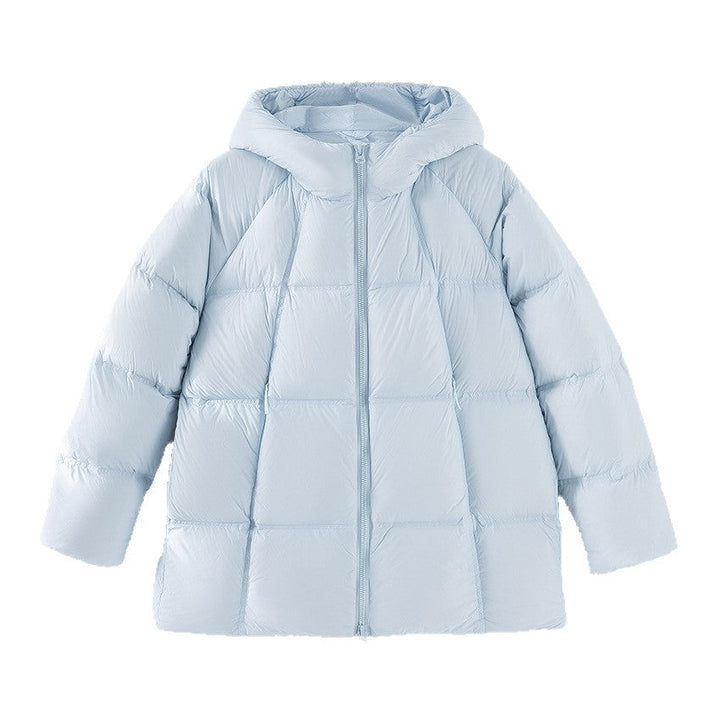 Women short cut boxy quilted jacket with detachable hood and thermo insulation