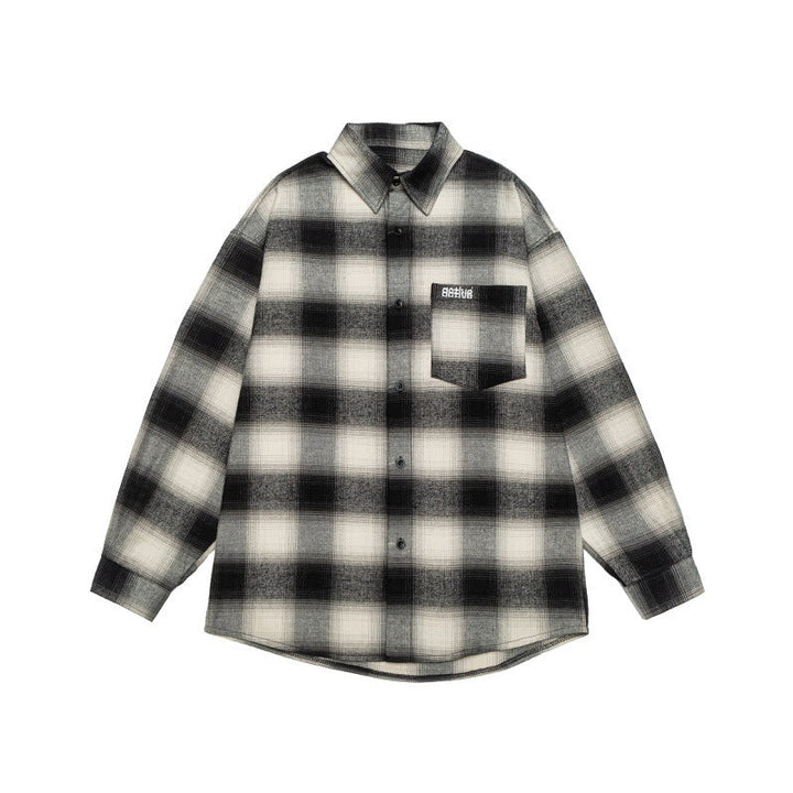 Unisex Check Flannel Shirt Jacket in Oversized Box Cut with Rounded Hem