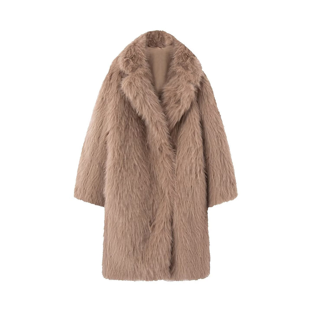 Women Long Oversize Faux Fur Coat with Voluminous Shawl Collar