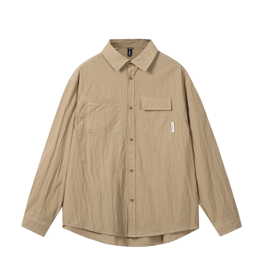 Unisex Oversize Shirt Jacket with prominent contrast stitching and patch chest pockets