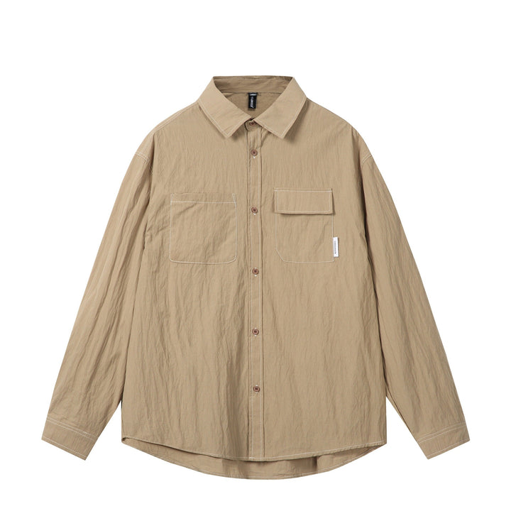 Unisex Oversize Shirt Jacket with prominent contrast stitching and patch chest pockets