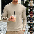 Men's fine-structured round-neck sweatshirt with sporty contrast stripes on the sleeves