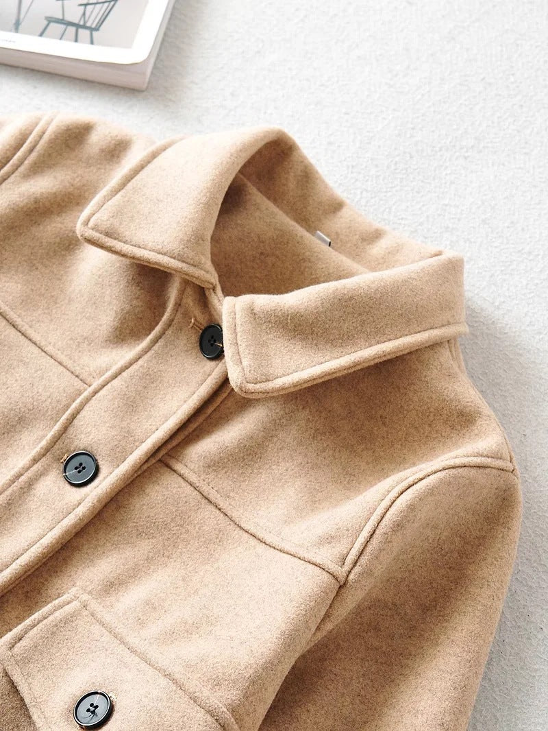 Women Short Wool Blend Transition Jacket with Flap Pockets