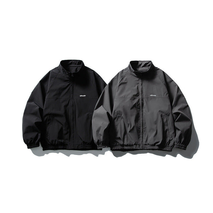Unisex Lightweight water-repellent windbreaker with stand-up collar, raglan sleeves, and elastic hem