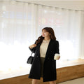 Women's Knee-Length Single-Breasted Wool Blend Long Coat in Minimalist Tailoring