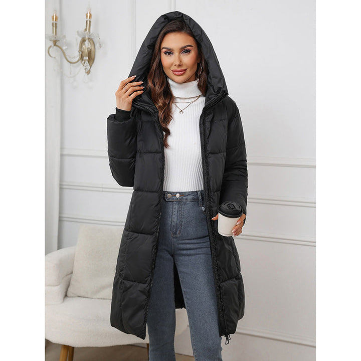 Women nan tailored long puffer with windproof membrane, warming thermal filling and extended back section