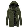 Men's lightweight hooded field parka made of cotton blend with checked inner lining