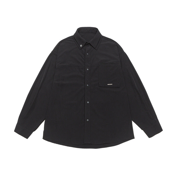 Unisex Oversize Shirt Jacket with Snap Button Front and Patch Chest Pocket