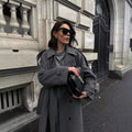 Women's long Wool trench coat with tied belt