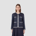 Women Lightly Quilted Short Jacket without Collar with Contrast Piping and Full-Length Zip