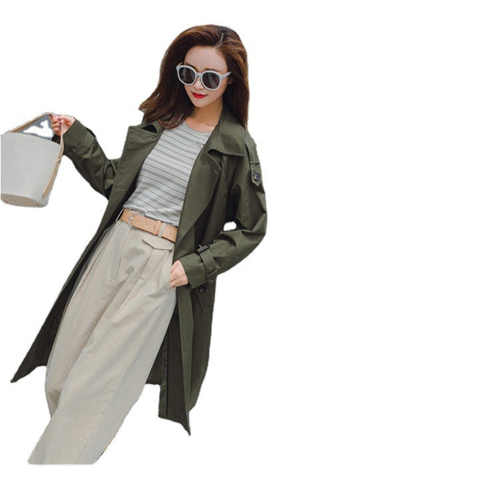 Women Mid-length Trench Coat with figure-flattering tie belt and adjustable cuffs